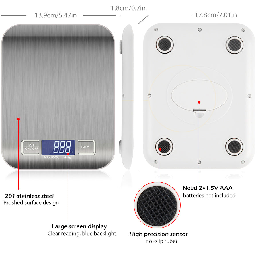 Digital Kitchen Scales, Stainless Steel ( up to 5 kg )