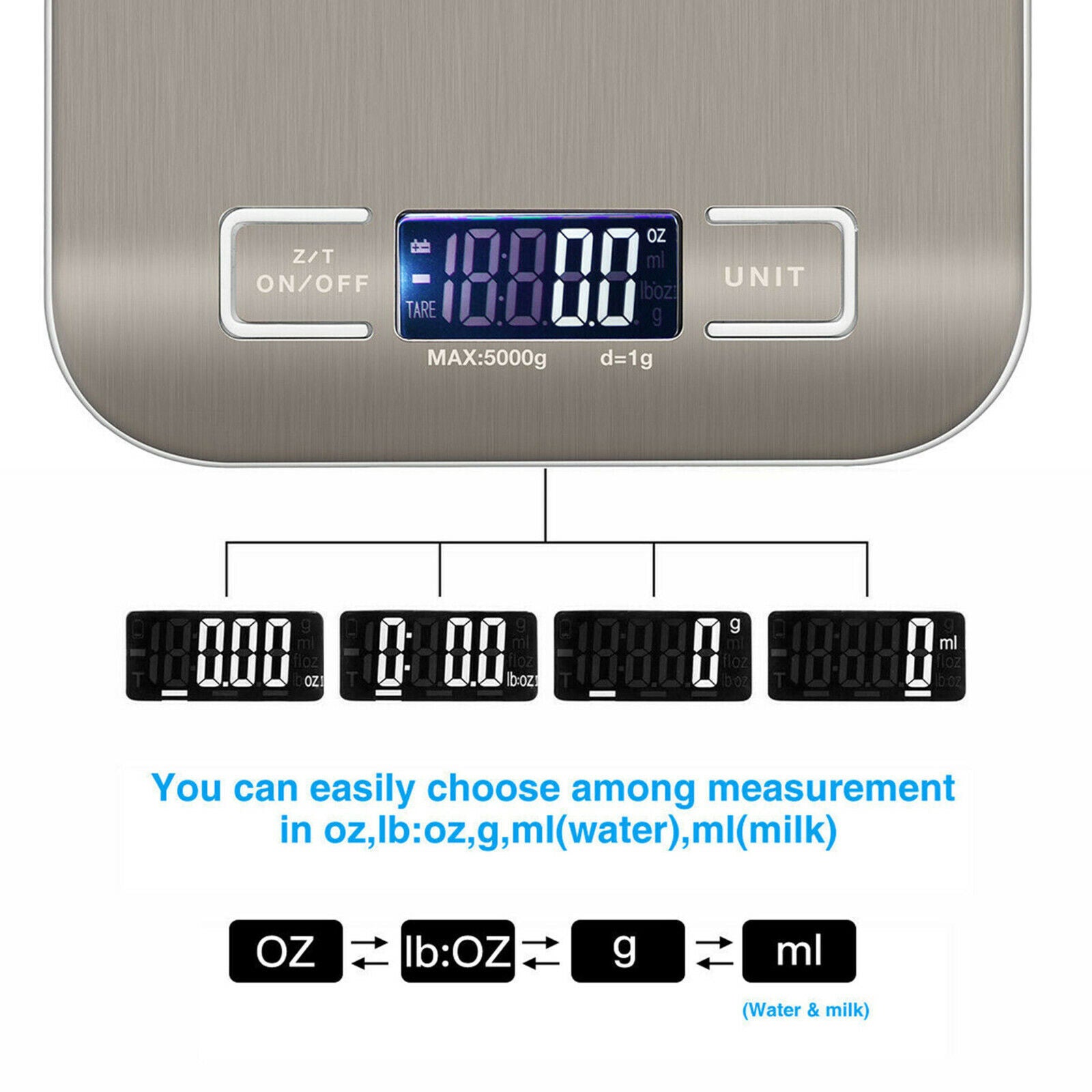 Digital Kitchen Scales, Stainless Steel ( up to 5 kg )